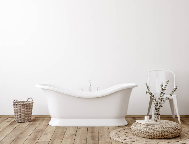 istock White cozy bathroom interior background, wall mockup 1264343814
