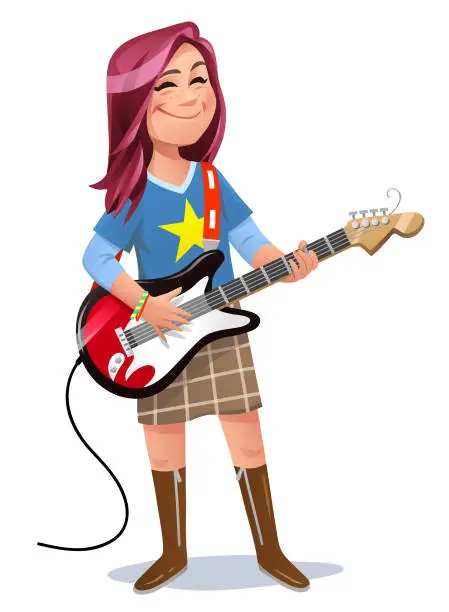 Vector illustration of Girl Playing Electric Guitar