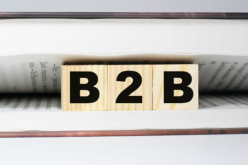 B2B Word Written In Wooden Cube in the book