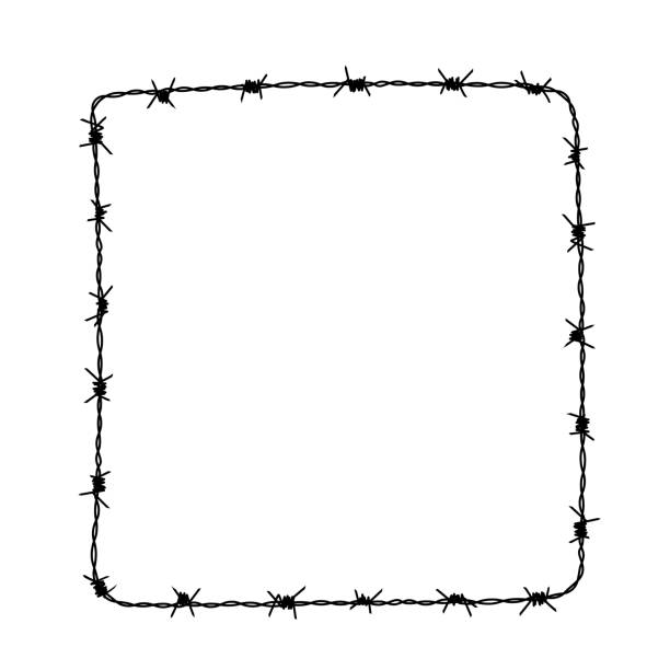 Square frame from barbed wire silhouette. Vector illustration of box shape hand drawn barb wire for flyer or banner. Great for promotion or advertising