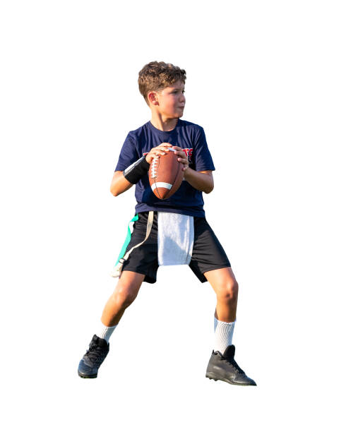 istock Young boy playing in a flag football game 1264354230