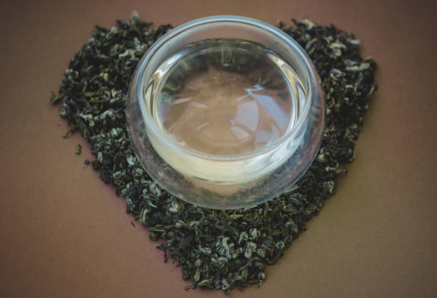 istock green tea with a glass bowl on a brown background 1264359035