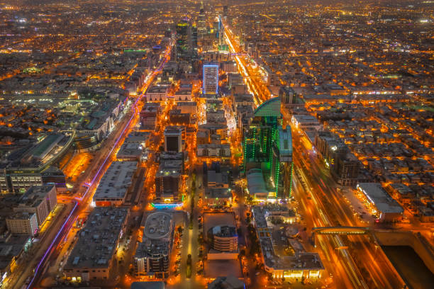 Top view of the city of Riyadh, Saudi Arabia, at night stock photo