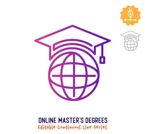 Vector illustration of Online Master's Degrees Continuous Line Editable Stroke Icon