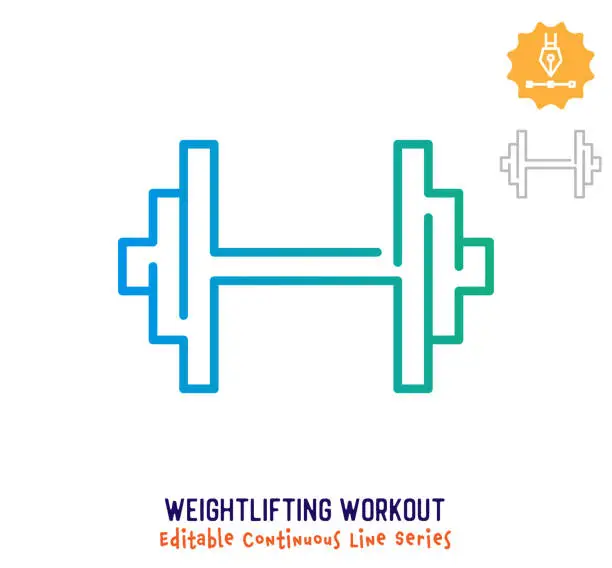 Vector illustration of Weightlifting Workout Continuous Line Editable Stroke Icon