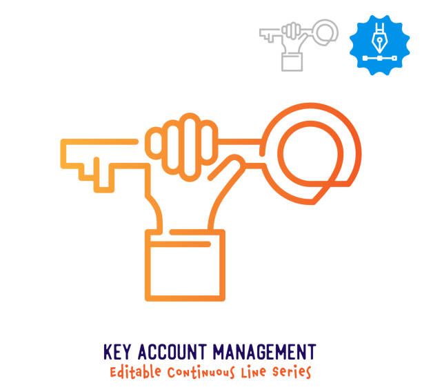 Key Account Management Continuous Line Editable Stroke Icon Key account management vector icon illustration for logo, emblem or symbol use. Part of continuous one line minimalistic drawing series. Design elements with editable gradient stroke line. ringlet stock illustrations