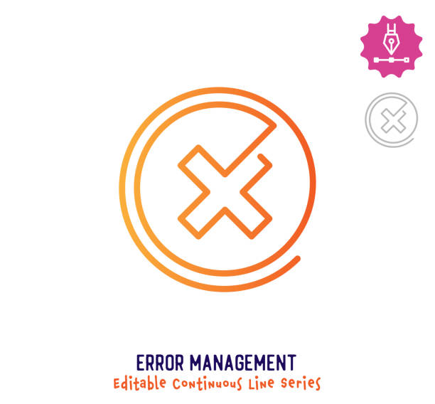 Error Management Continuous Line Editable Stroke Icon Error management vector icon illustration for logo, emblem or symbol use. Part of continuous one line minimalistic drawing series. Design elements with editable gradient stroke line. handicap logo stock illustrations