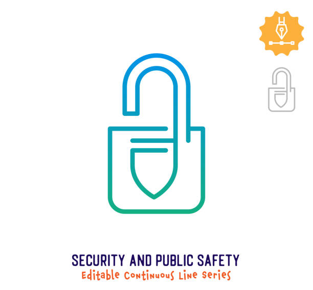 ikona bezpieczeństwa i ciągłego obrysu linii bezpieczeństwa ciągłego - safe safety combination lock variation stock illustrations
