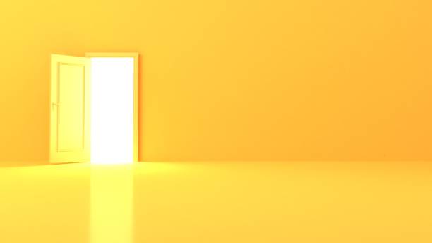istock 3d illustration of a yellow studio background with an open door 1264365053