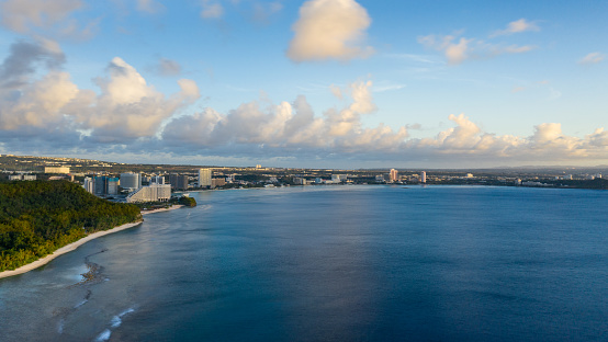 A wide view of Tumon Bay during the day in Guam.