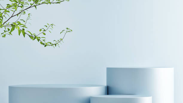 Mock up podium for product presentation, blue pastel background