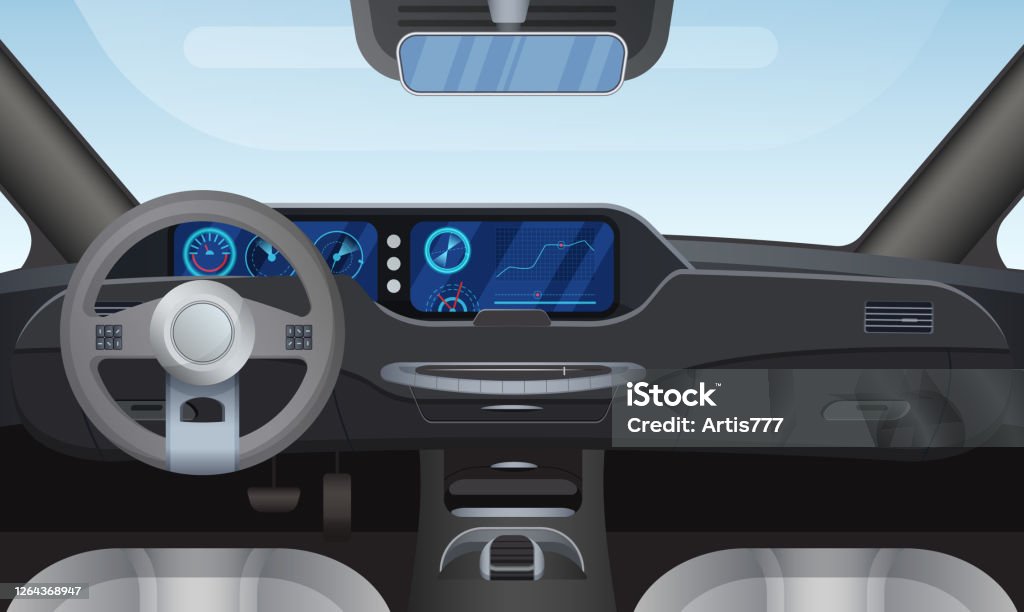Car Auto Salon Interior Vector Illustration Cartoon Flat Details Of Front Automobile Dashboard Black Panel Window Windshield Rudder Steering Wheel Background Stock Illustration - Download Image Now - iStock Car Auto Salon Interior Vector Illustration Cartoon Flat Details Of Front Automobile Dashboard Black Panel Window Windshield Rudder Steering Wheel Background Stock Illustration - Download Image Now - iStock