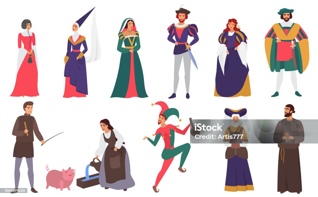 Medieval People Vector Illustration Flat Set Cartoon Medieval Person History  Collection Of Man Woman Characters In Old Historical Aristocrat Costumes  Isolated On White Stock Illustration - Download Image Now - iStock