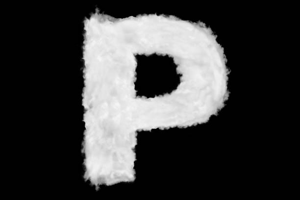 Letter P font shape element made of clouds on black background ready for mask or blending modes