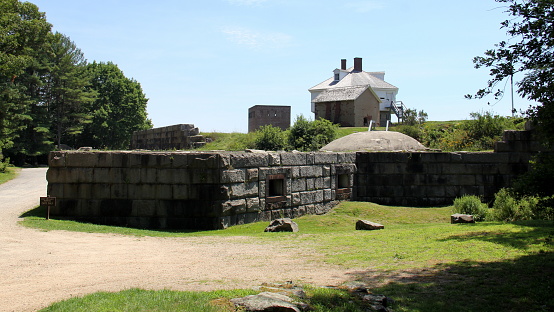 Rear bastion of the Fort McClary, a former defensive fortification used throughout the 19th century to protect approaches to the harbor of Portsmouth, New Hampshire, Kittery, ME, USA