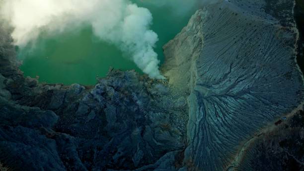 istock aerian panorama inside a volcano which is erupting 1264380538