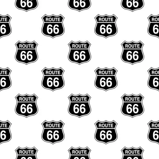 Vector illustration of Black Route 66 Signs Seamless Pattern