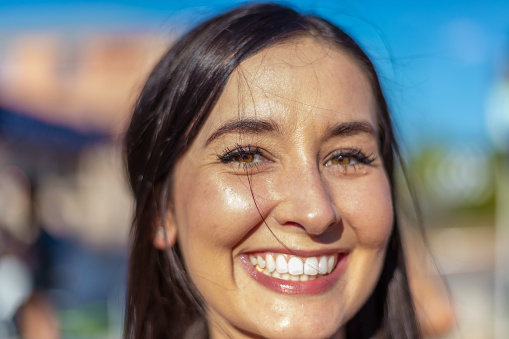 In Western Colorado Two Female Friends Enjoying a Farmer's Market Together Series with Matching 4k video series (Shot with Canon 5DS 50.6mp photos professionally retouched - Lightroom / Photoshop - original size 5792 x 8688 downsampled as needed for clarity and select focus used for dramatic effect)