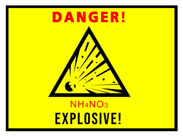 Danger warning sign NH4NO3 explosion Danger warning sign explosion Ammonium nitrate Attention is an explosive. Yellow Vector Chemical Hazard Warning NH4NO3 Background ammonium nitrate stock illustrations