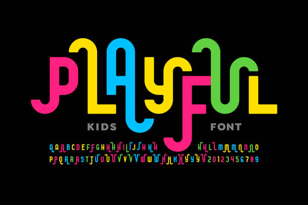 Playful style font Playful style font design, childish alphabet letters and numbers playful font stock illustrations