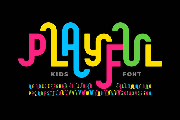 Playful style font Playful style font design, childish alphabet letters and numbers fun stock illustrations