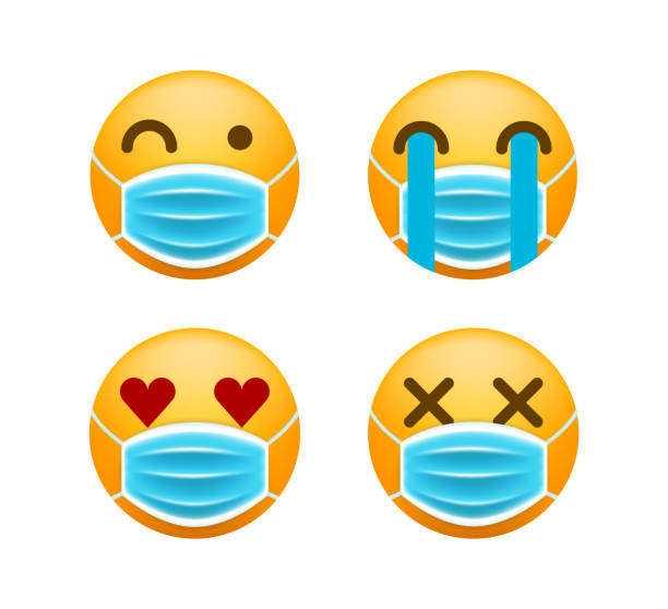 istock Set of Cute Emoticons with Face Mask on White Background. Isolated Vector Illustration 1264411288