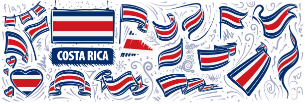 векторный набор национального флага коста-рики в разл ичных творческих проектов - costa rica stock illustrations