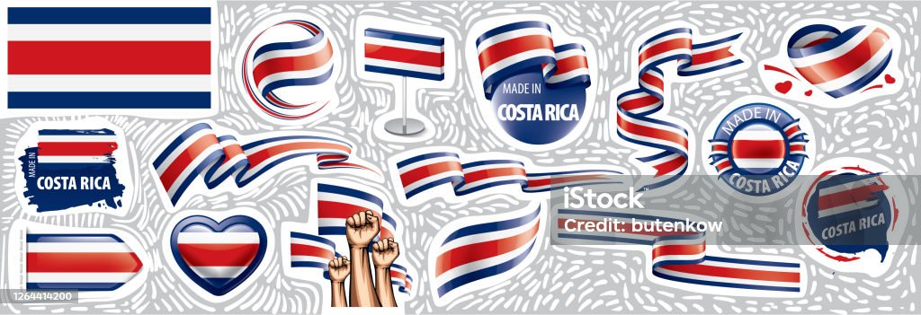 Wektorowy zestaw flagi narodowej Kostaryki w różnych kreatywnych wzorach - Grafika wektorowa royalty-free (Kostaryka)