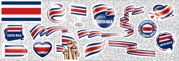 wektorowy zestaw flagi narodowej kostaryki w różnych kreatywnych wzorach - costa rica stock illustrations