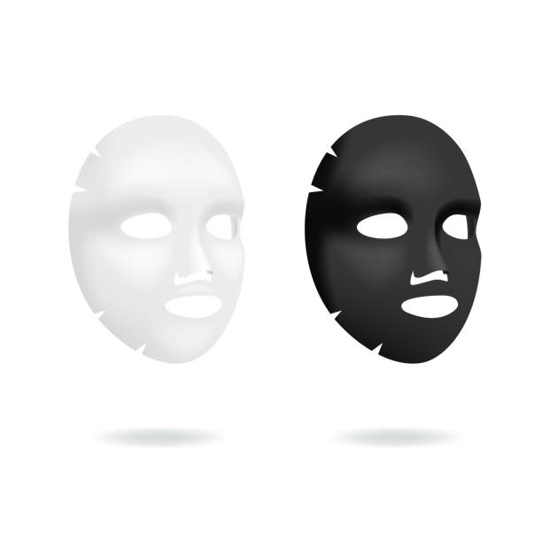 istock Realistic 3d Detailed White and Black Blank Facial Mask Cosmetics Template Mockup Set. Vector 1264418331