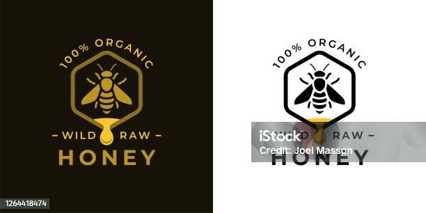 Organic Honey Bee Label Icon - Arte vetorial de stock e mais imagens de Abelha - Abelha, Mel, Logótipo