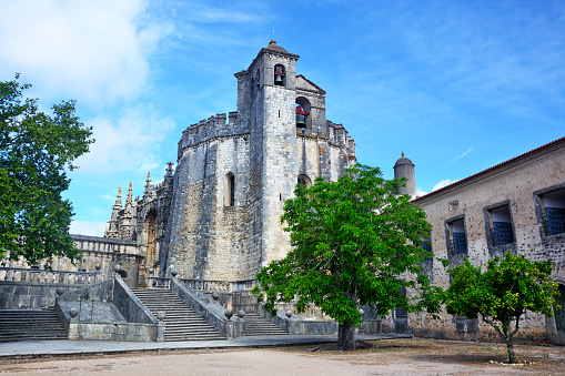 The main church of the Convent of Tomar constructed by the Knights Templar, Portugal. Composite photo