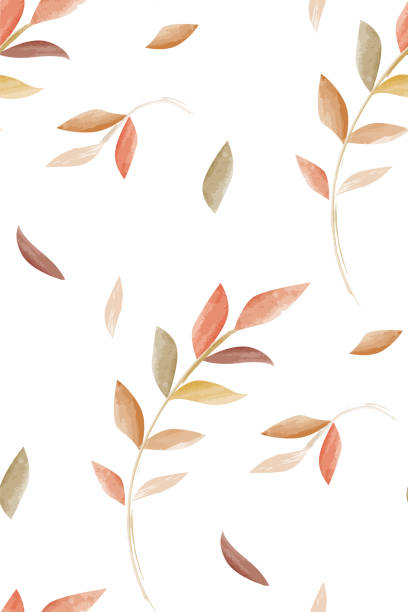 istock Autumn pattern with leaves and twigs. Botanical autumnal illustration with branches on white background.  - Vector isolated on white 1264429849