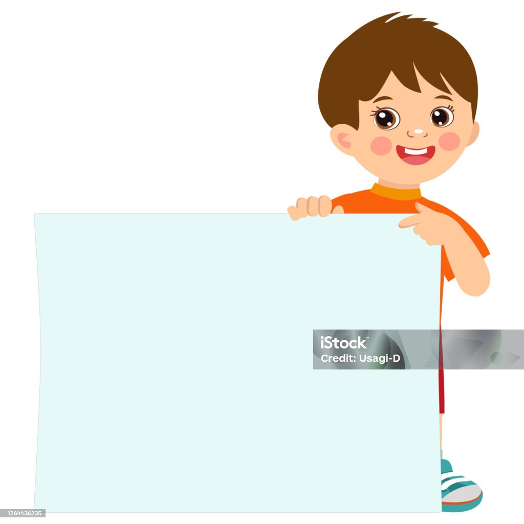 Cartoon Boy Holding Empty Blank Board With Space For Text Vector  Illustration Stock Illustration - Download Image Now - iStock