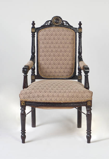 istock Luxury Old-fashioned Armchair On White Background, Upholstered Back, Carved Details 1264437912