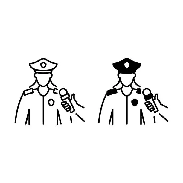 Vector illustration of Female policeman interview outline and glyph icons