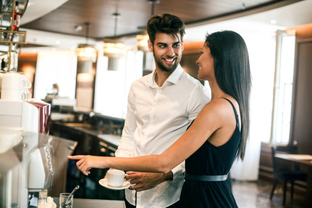 istock Young couple taking coffee in a hotel restaurant 1264439790