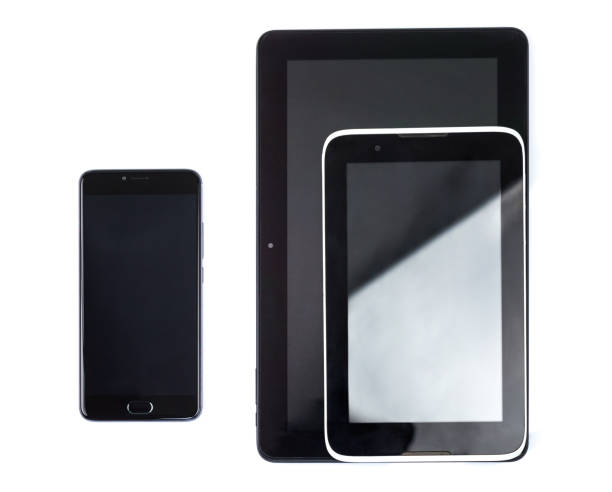 istock Black cell phone with blank screen and tablet pc computer in metal basket 1264441363