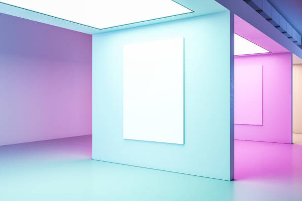 istock Minimalistic gallery interior with blank poster on wall. 1264441660