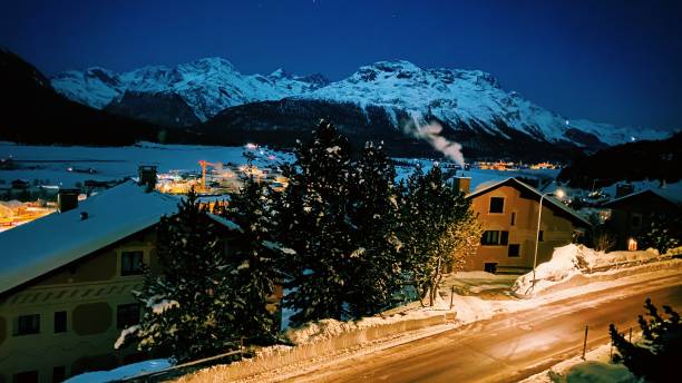 istock Snow village in the night 1264443896