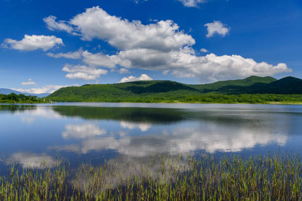 Oguninuma Pond and the blue sky.Oguninuma Pond located to the west of Mt. Bandai.
