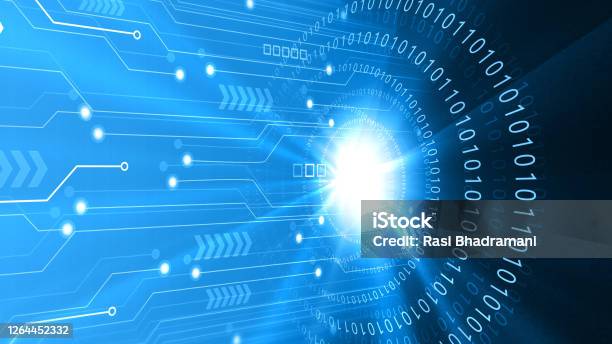 High Tech Background Binary Codes With Circuit Board Stock Photo ...