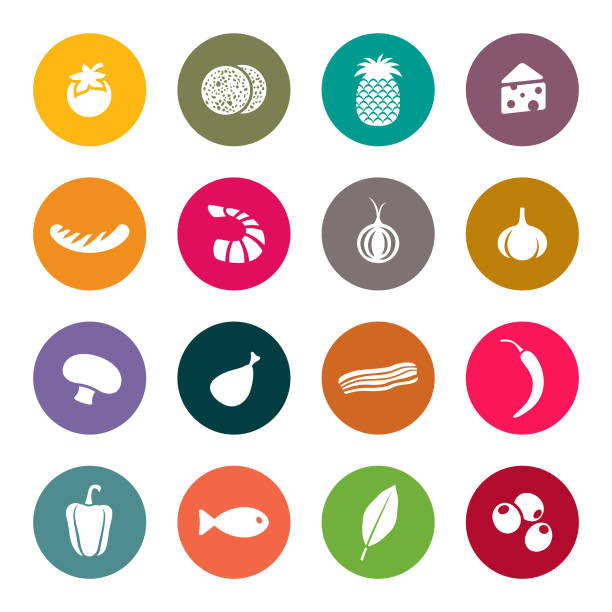 illustrations, cliparts, dessins animés et icônes de icônes vectorielles colorées de nourriture - bacon vector breakfast farm