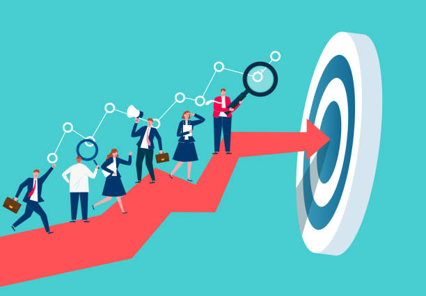 illustrations, cliparts, dessins animés et icônes de les gens d’affaires gèrent leur travail et la recherche tout le chemin pour atteindre l’objectif, les gens d’affaires qui travaillent dur et de façon persistante - rêver