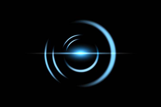 Blue circle of firework. Shining lights in motion on black sky. Ring of fire, abstract background