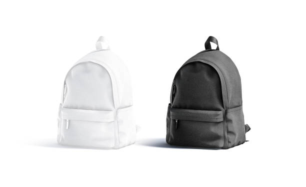 istock Blank black and white closed backpack with zipper mockup set 1264467146
