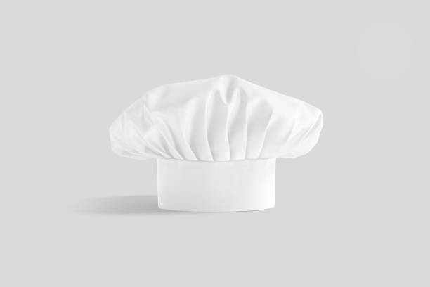 istock Blank white toque chef hat mockup stand, gray background 1264470394