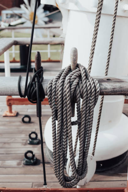 istock Nautical knot of rope in old ship 1264470396