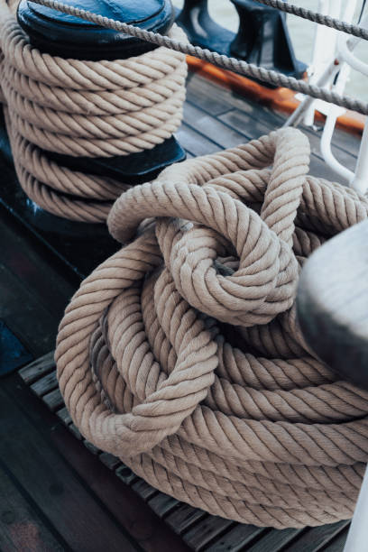 istock Nautical knot of rope in old ship 1264470425