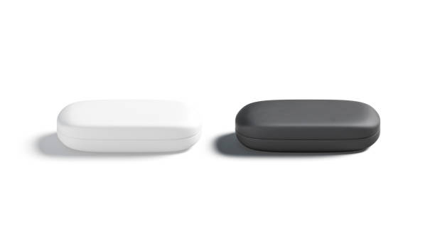 istock Blank black and white closed glasses case mockup set, isolated 1264470912